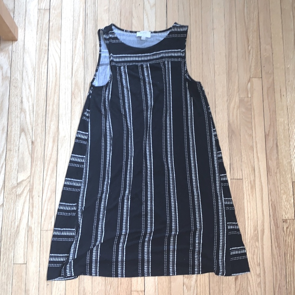 LOFT Black and White Striped Sleeveless Dress - Small Petite